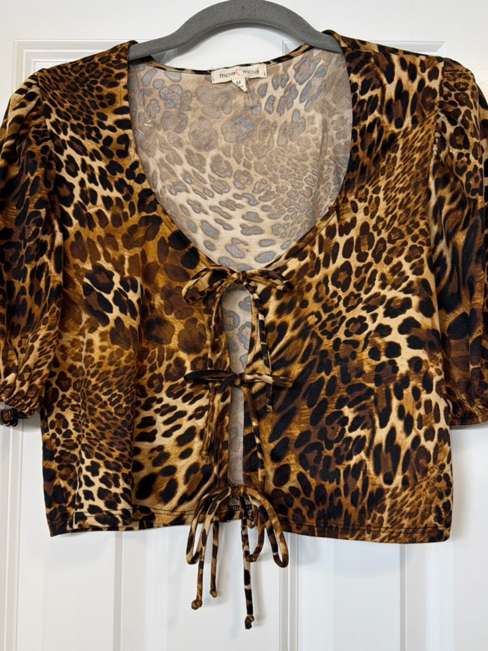 Moa Moa Brown Leopard Tie-Front Crop Top
